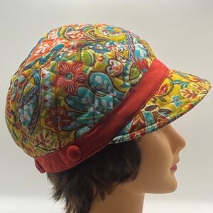 Vera Bradley Floral Pattern Newsgirl Hat with Red Band